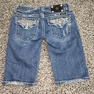 Y2k Miss Me Cropped Bermuda Shorts,Skull Pocket Accent,Bling, Women's 27, 2000's